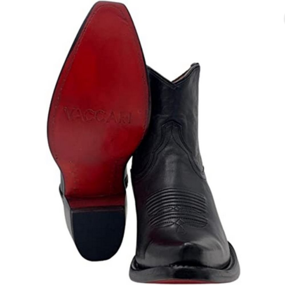 Vaccari Western Black Genuine Leather Snip Toe Ankle Boots 9.5 - Picture 6 of 6